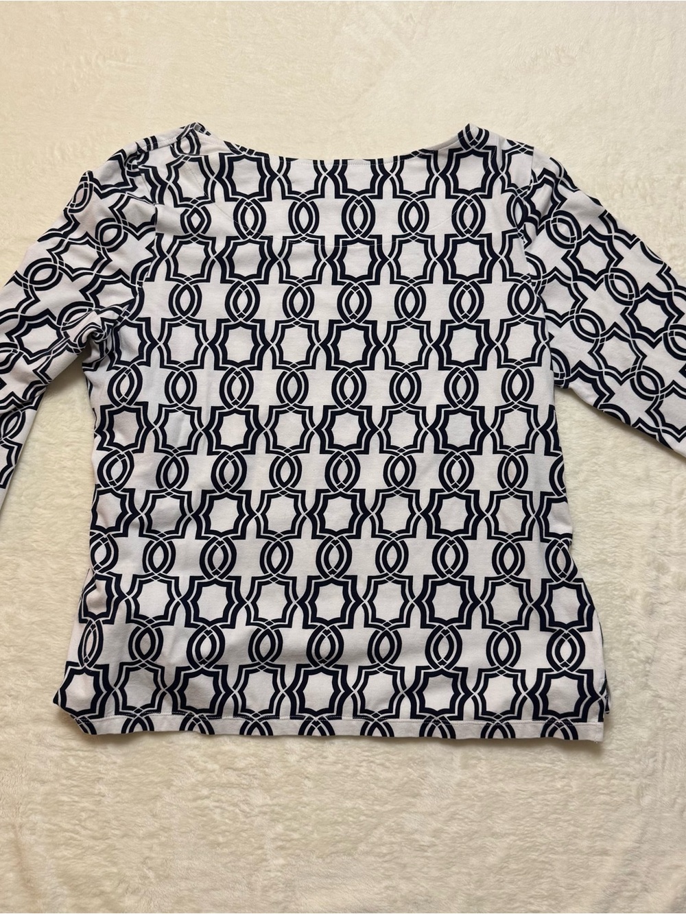 Women's Chico White Cotton Black Link Geo Print Boat Neck Shirt Top Size 2 - Picture 4 of 7
